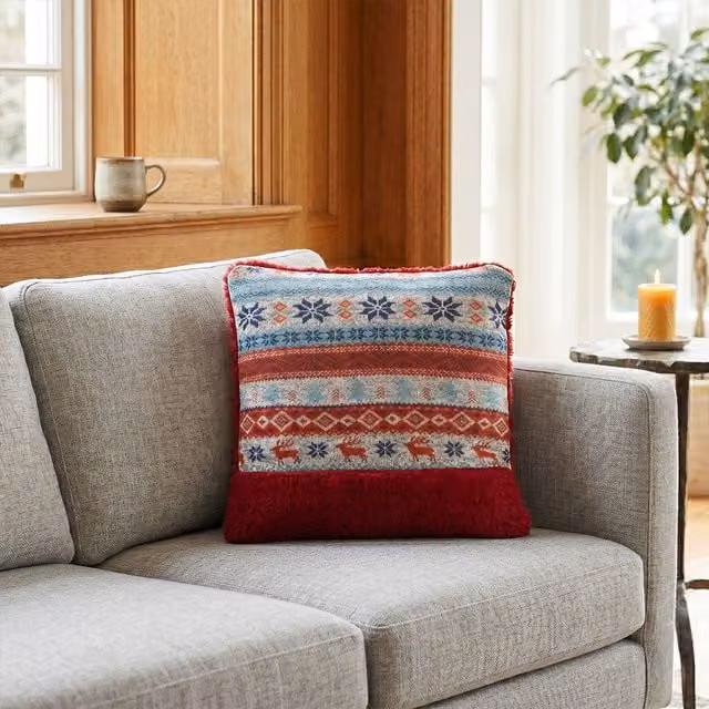 Orsina Fairisle Red Throw Cushion, Washable Polyester Square Décor Cushion – 2