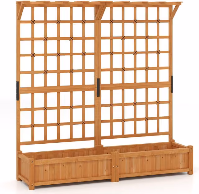COSTWAY Wooden Raised Garden Bed with Lattice Trellis in Orange, W/D/H: 183 x 48 x 48 cm