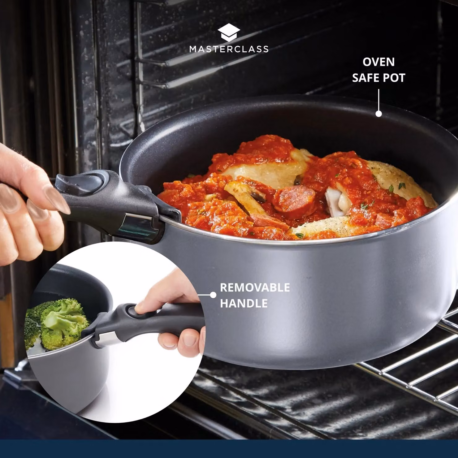 MasterClass Smart Space Set of Three Stacking Induction-Safe Non-Stick Aluminium Pans in Grey or Black – 9