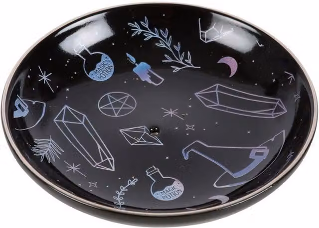 Something Different Crystal Witch Plate Incense Holder in Black, Blue and Yellow