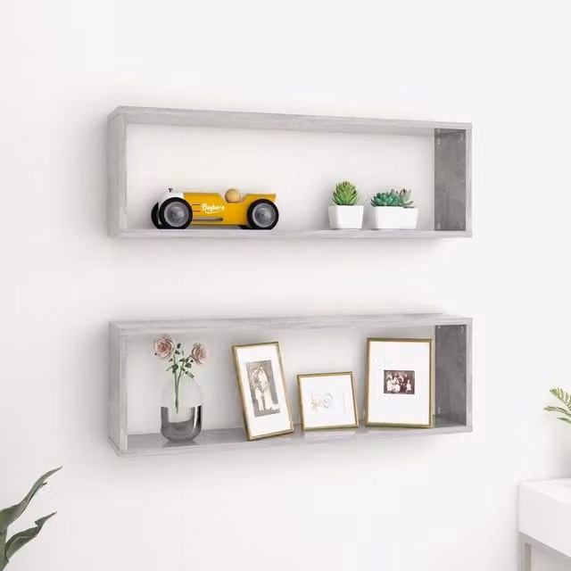 Berkfield Home Wall Mounted Cube Shelf Set of 2, Concrete Grey, W: 80 cm, D: 26.5 cm, H: 15 cm