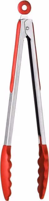 Orsina Stainless Steel Kitchen Tongs with Red Heat Resistant Silicone Tips and Sliding Lock