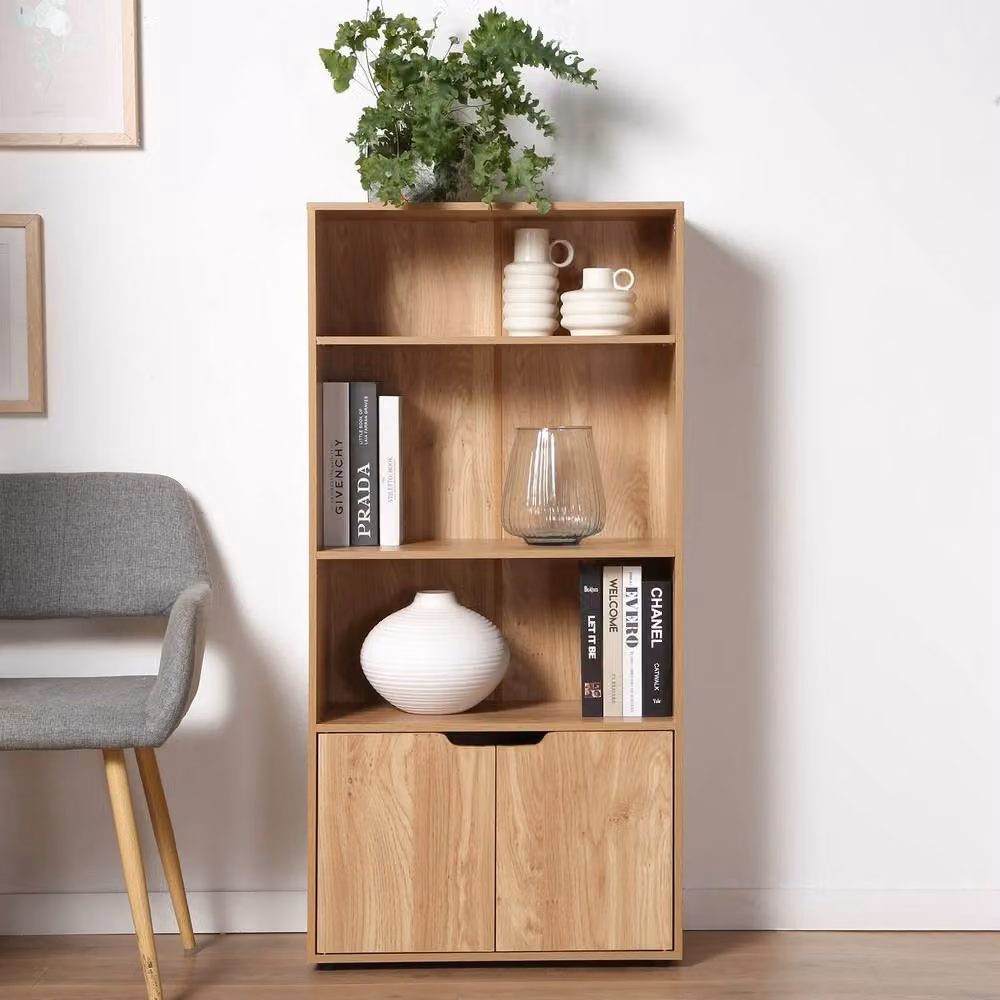 CALICOSY MODU 3-Tier Shelf and 2-Door Storage Unit in Natural – 2