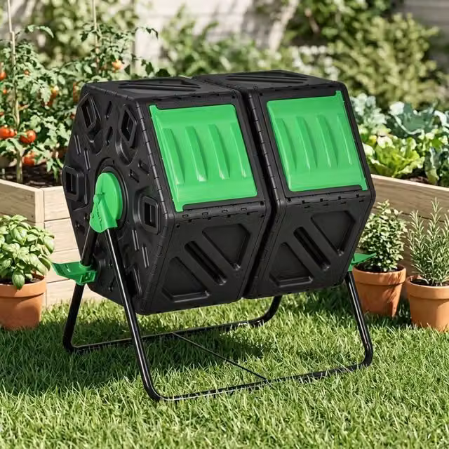 STILVORA 130L Double Chamber Rotating Compost Bin in Black – 1