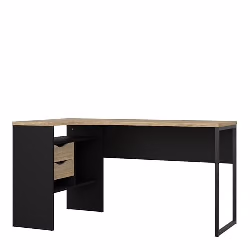 Furniture To Go Function Plus Corner Desk with 2 Drawers in Black Matt and Oak, W/D/H: 145.1 x 81.0 x 76.8 cm – 1