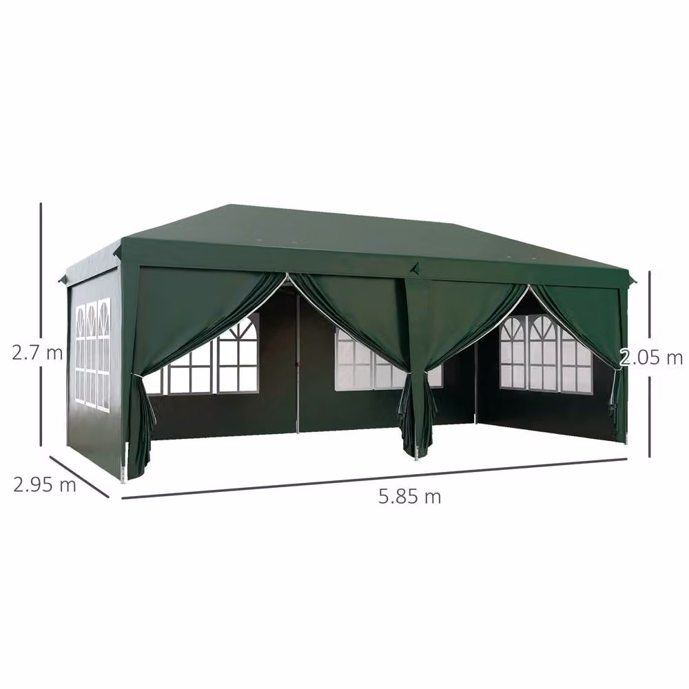 STILVORA Green Gazebo with 6 Removable Polyester Walls and Steel Frame, W/D/H: 585 x 295 x 270 cm – 3