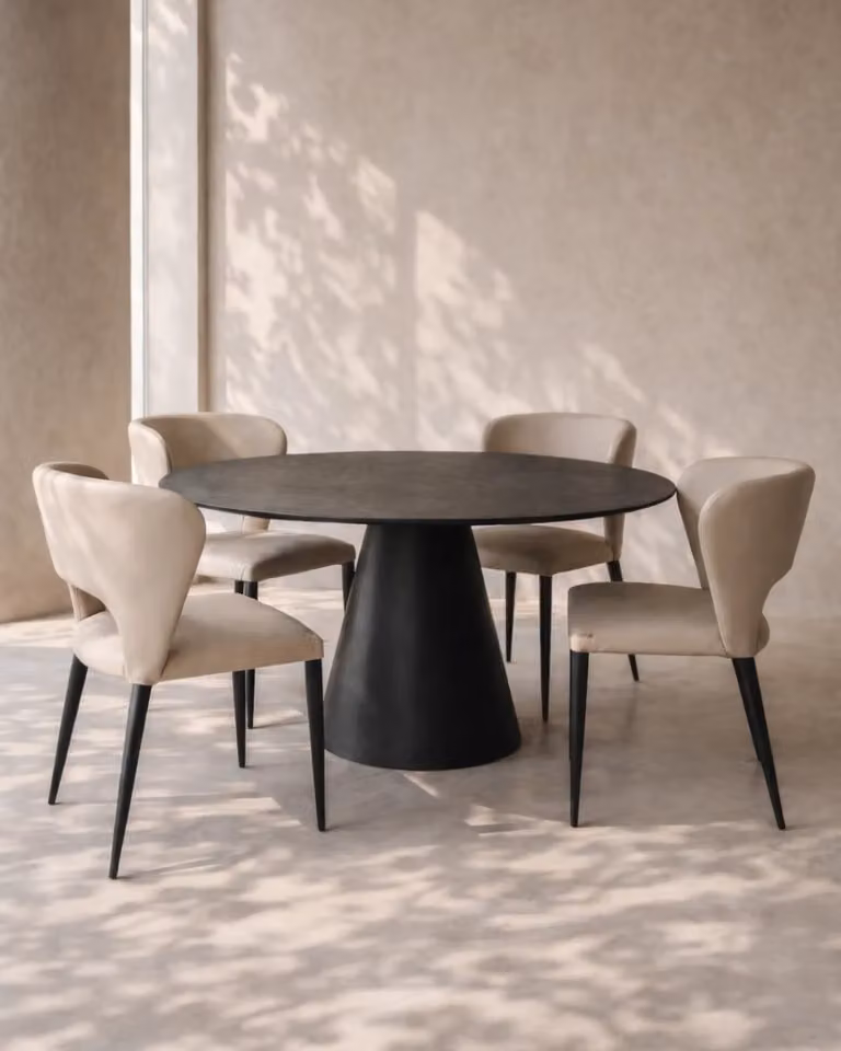Tommy Franks Modern Round Oak Dining Table in Black, Diameter: 150 cm, Height: 75 cm