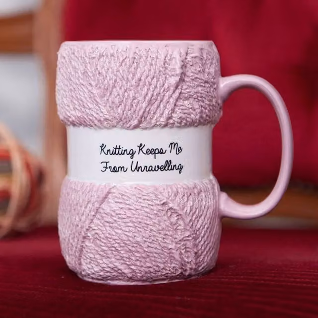 Boxer Gifts Pink and Multicolour Ceramic Knitting Keeps Me From Unravelling Mug