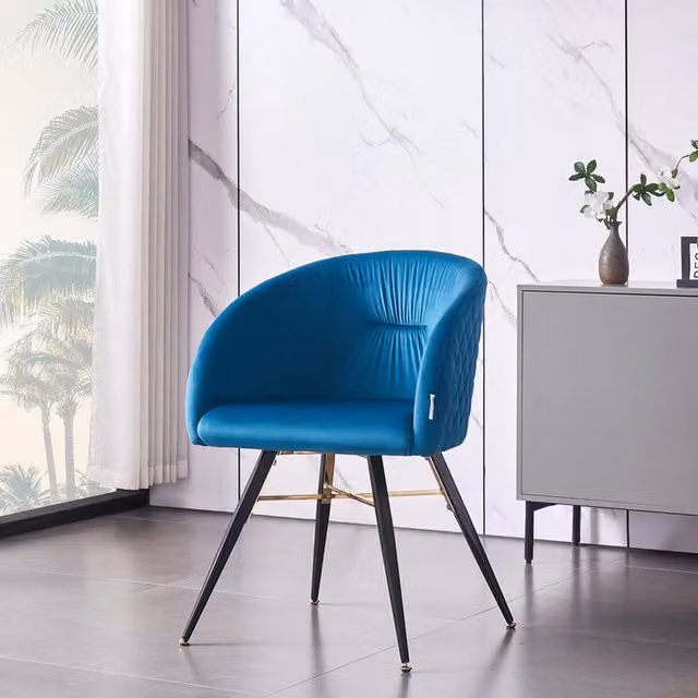 Life Interiors Vittorio Velvet Dining Chair with Armrests in Blue and Black Metal Legs