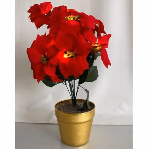 mysmartbuy Artificial Red Poinsettia Plant in a Gold Pot with LED Lights, Height: 35 cm, Diameter: 28 cm – 2