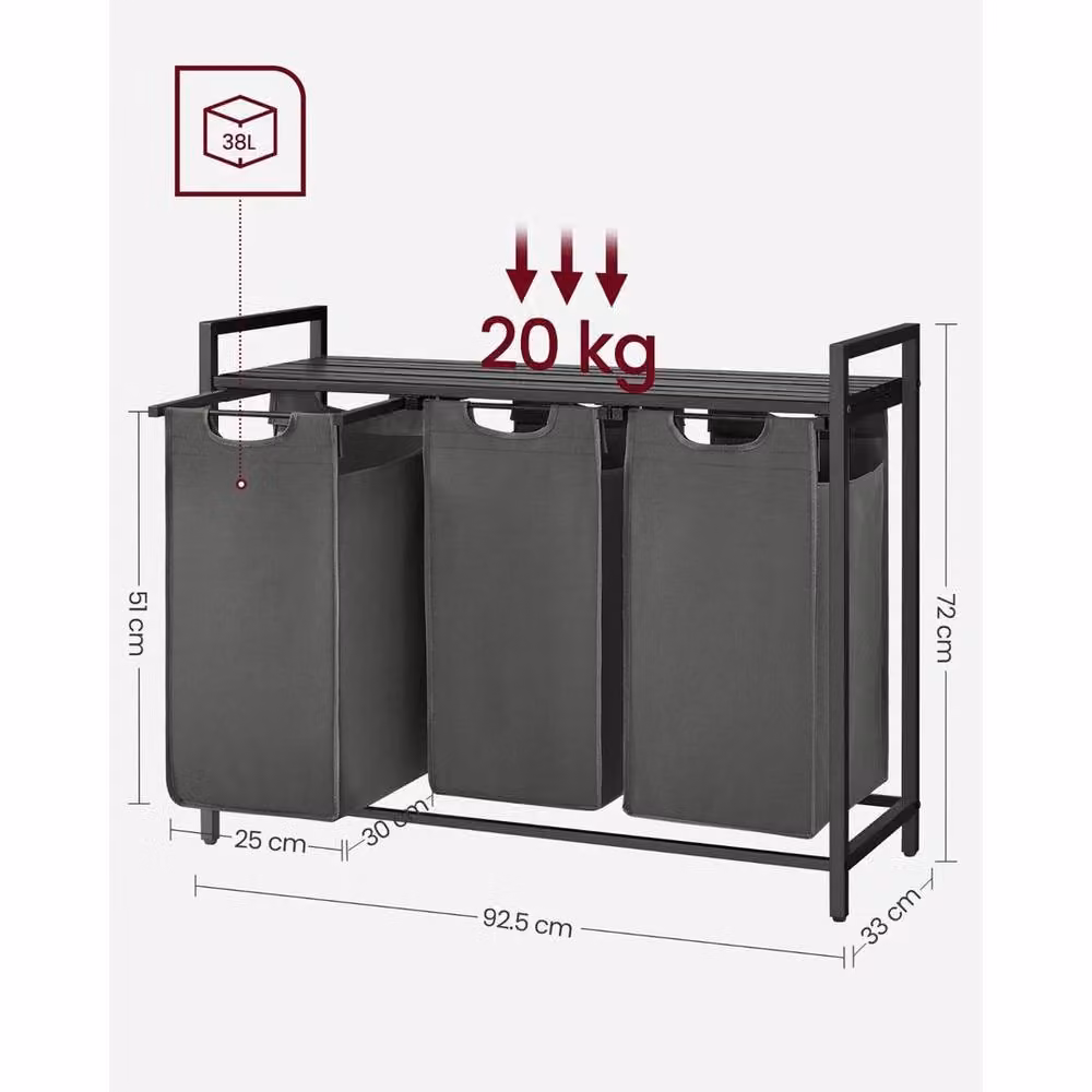 Kelvenix Grey Compartment Laundry Hamper with Removable Bag in Dark Grey – 2