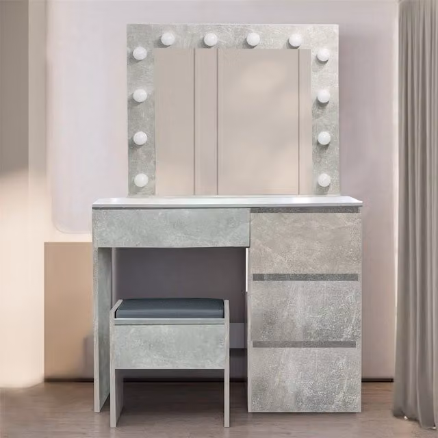 Kosy Koala Melody Dressing Table with 4 Drawers, LED Mirror and Stool in Grey