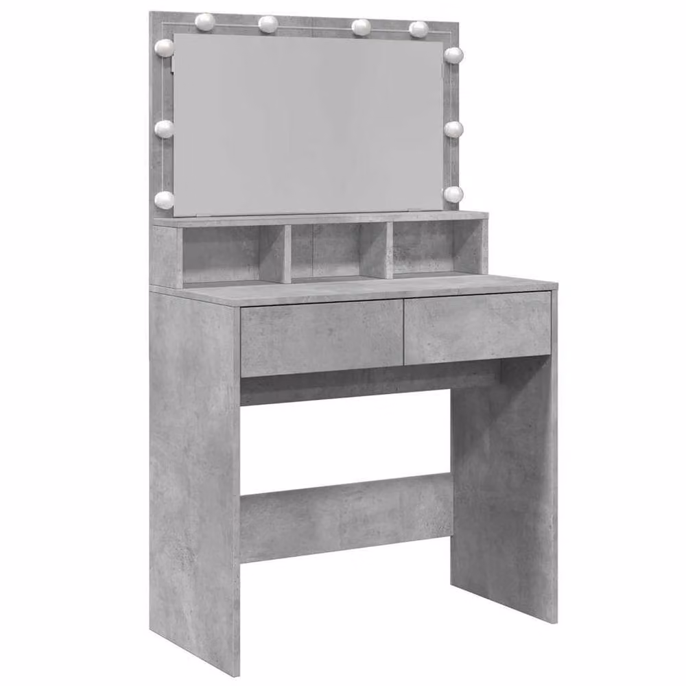 Berkfield Home Beautiful Modern Dressing Table with Hollywood LED Mirror in Concrete Grey, W: 80 cm, D: 41 cm, H: 134.5 cm – 3
