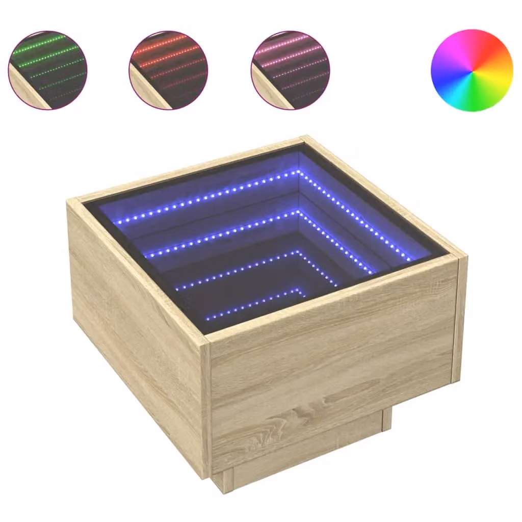 Berkfield Home Side Table with LED in Sonoma Oak Brown, W/D/H: 40 x 40 x 30 cm – 2