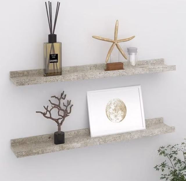 Berkfield Home Wall Mounted Shelves, 2 Pack, Grey, W: 60 cm, D: 9 cm, H: 3 cm – 1