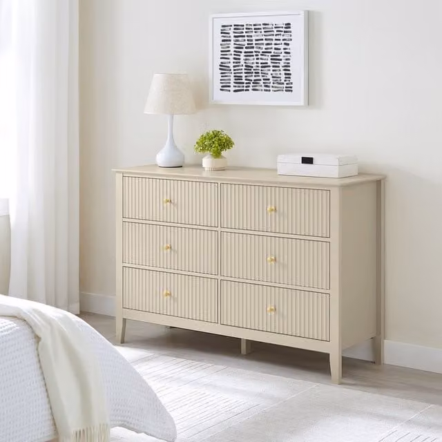 Melody Maison Hales Taupe Large 6 Drawer Chest of Drawers in Beige and Gold