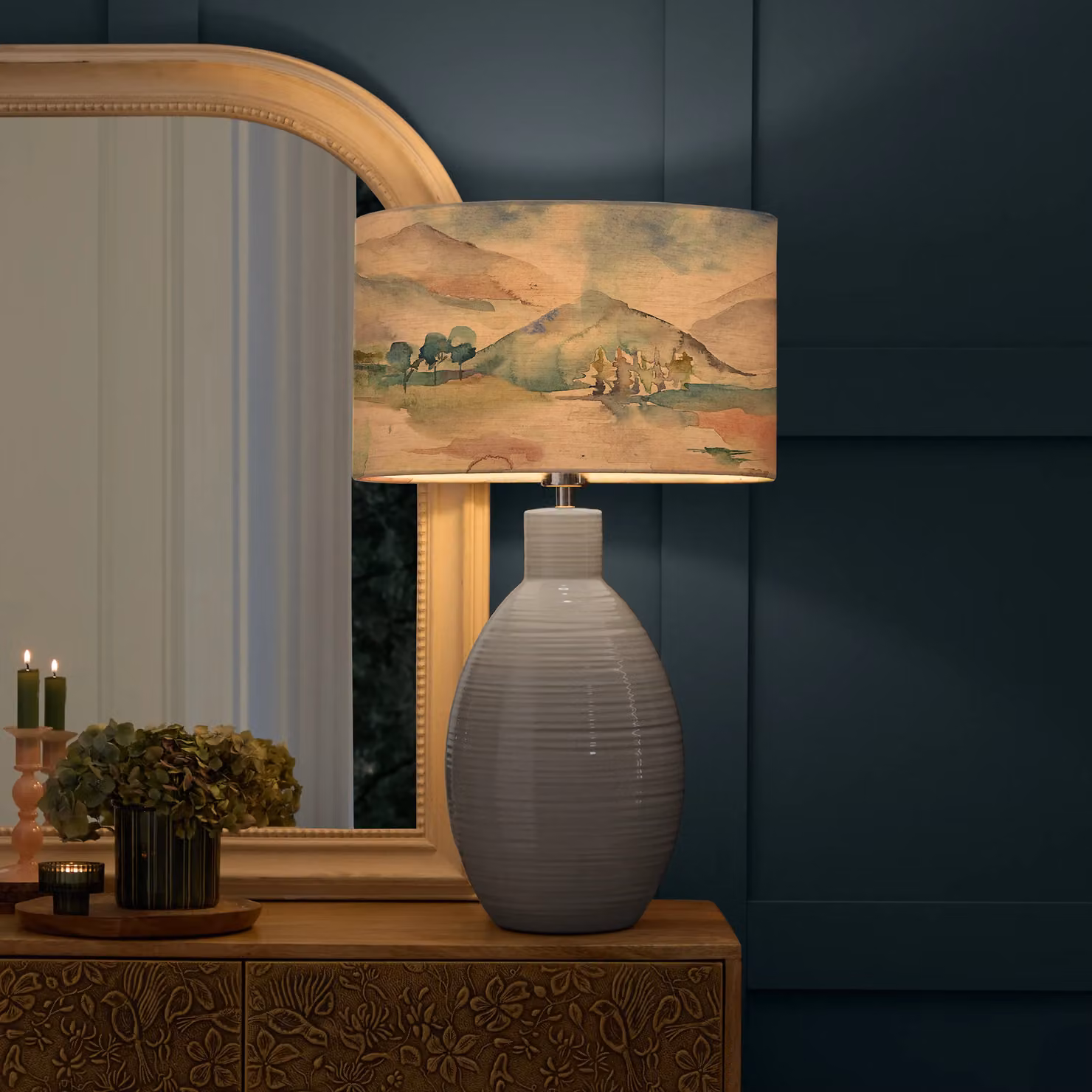 Voyage Maison Epona Ceramic Table Lamp with Russet Shores Plain Eva Fabric Cylinder Lampshade in Blue – 3