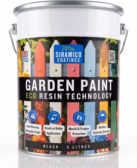 SIRAMICO COATINGS Eco Resin Premium One Coat Garden Paint for Wood, Black, 5 Litre