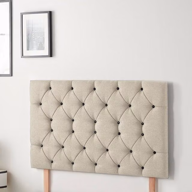 Somnior Beds Ltd Savoy Tweed Fabric 32 Inch Divan Headboard in Beige and Yellow, Superking