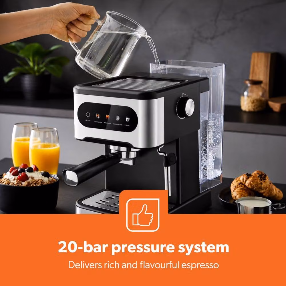 Geepas 20-Bar Espresso Coffee Machine with Integrated Milk Frother and 1.5 l Water Tank in Silver – 2