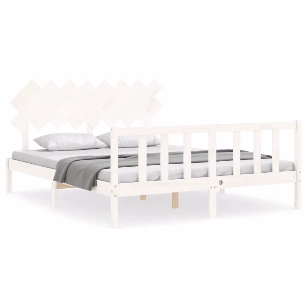 Berkfield Home Solid Wood Bed Frame with Headboard in White, 160 x 200 cm – 2