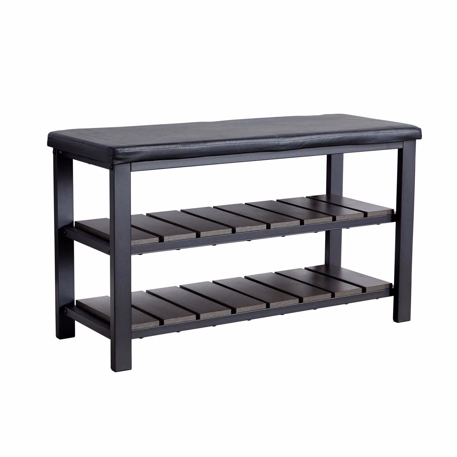 Home Source Spalding Black Metal and Wood Shoe Bench with Two Storage Shelves W/D/H: 81 x 32 x 46 cm – 4