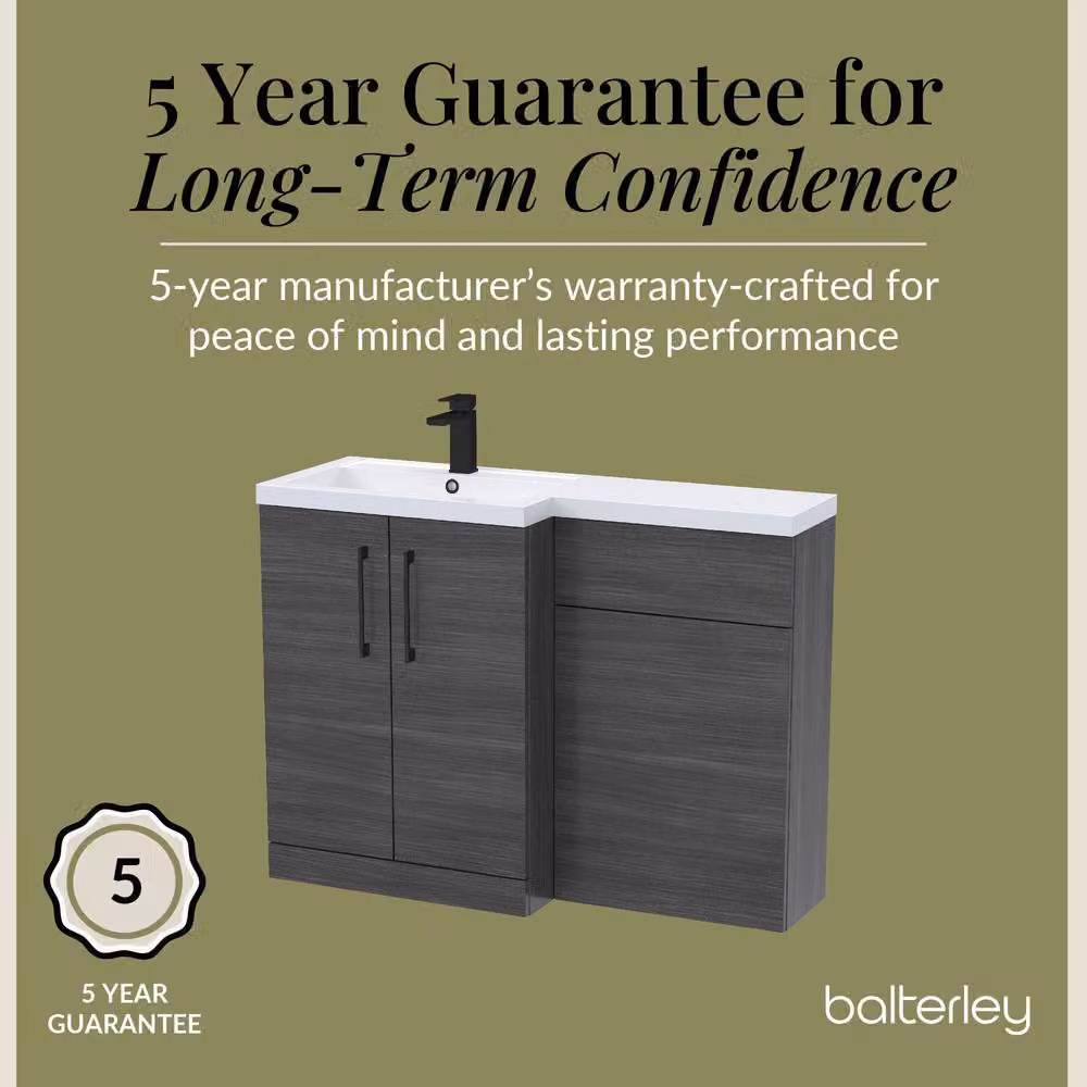 Balterley Modern Left-Hand Vanity and WC Unit Combination in Matt Anthracite Grey Woodgrain, W: 110 cm – 4