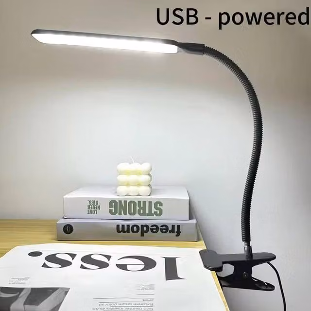 Dyzi Adjustable LED Desk Lamp with Clip, USB Powered, Black
