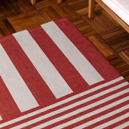 Riva Home Deck Stripe Indoor/Outdoor Striped Washable Weather Resistant Rug, White/Red, W: 120 cm, L: 170 cm – 4