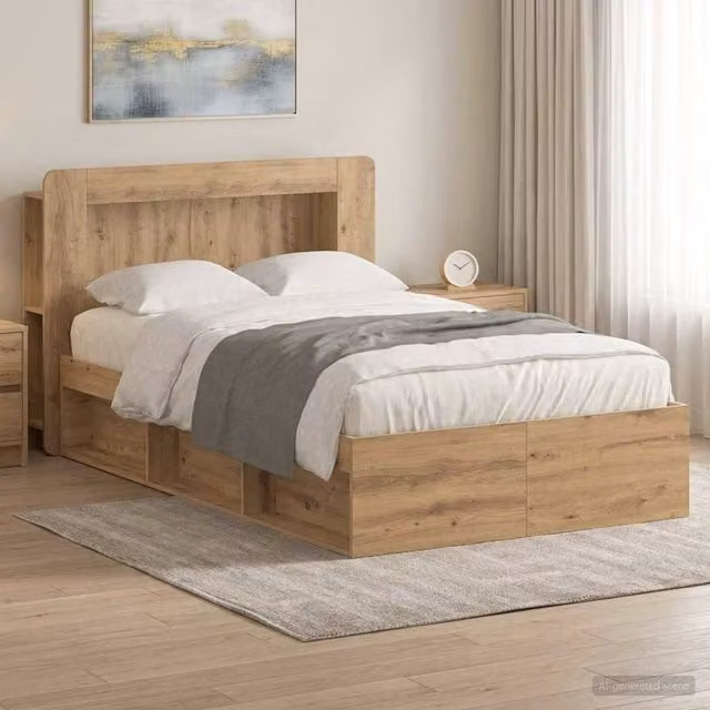 Berkfield Home Artisan Oak Bed Frame with Storage Drawers, Brown, W/D/H: 120 x 200 x 35 cm – 1