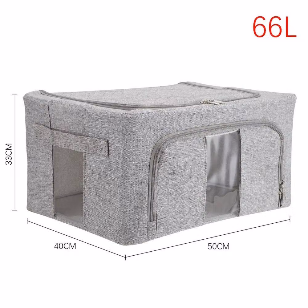 EONLION 66L Foldable Fabric and Metal Clothes Storage Box in Grey and Transparent, W/D/H: 50.0 x 50.0 x 50.0 cm – 2