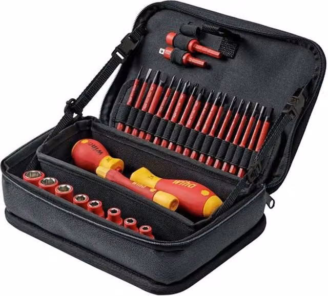 Wiha slimVario 32 Piece Electric Tool Set with Rechargeable Battery in Red – 1