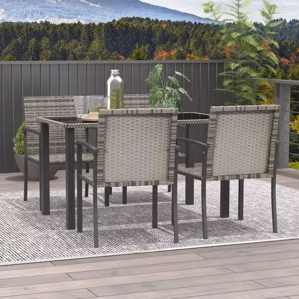 Wyld Haus Saka 4 Seater Outdoor Rattan Dining Set with Tempered Glass Table in Black and Grey – 5