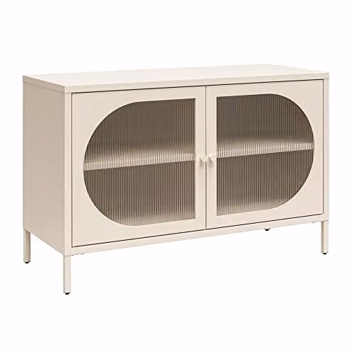 Dorel Home Luna Wide Accent Cabinet with 2 Glass Doors, Parchment White, W/D/H: 100 x 40 x 64 cm – 1
