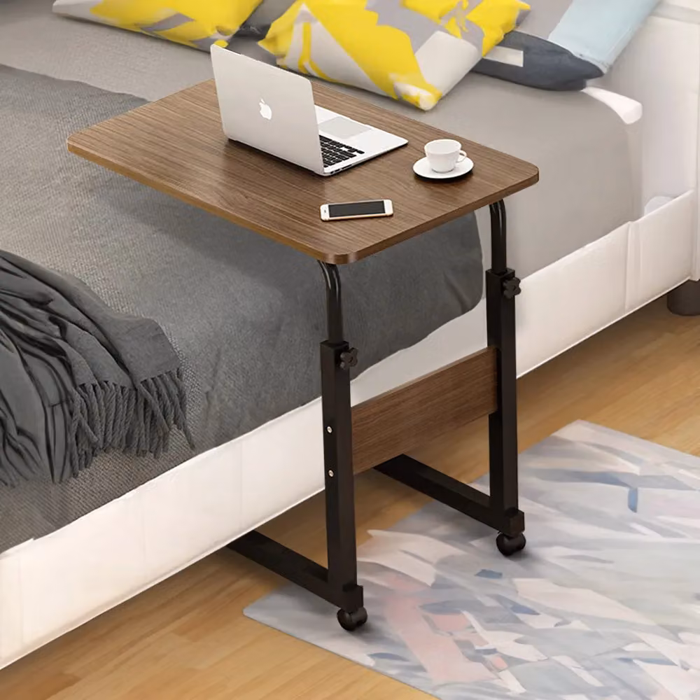 Living and Home Height Adjustable Mobile Overbed Desk with Wheels in Brown – 2