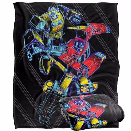 LOGOVISION Transformers Sketchy Optimus and Bumblebee Super Soft Fleece Throw Blanket, White, W: 152 cm, D: 127 cm