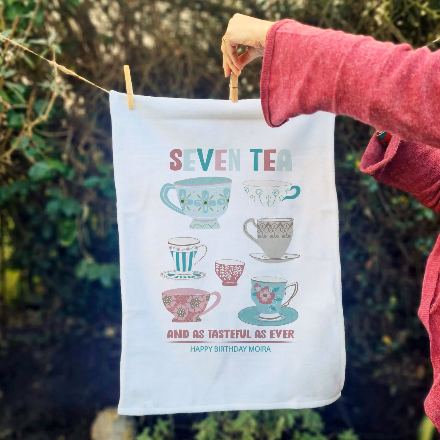Afewhometruths Personalised Seven Tea 70th Birthday Gift Tea Towel, White, W: 60 cm – 2