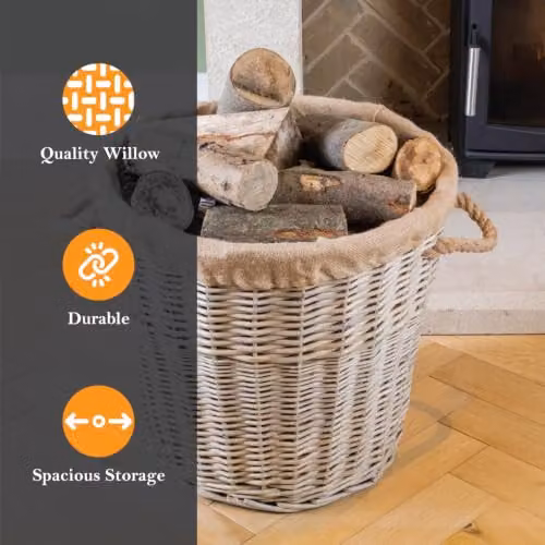 JVL Antiques Wash Brown Round Log Basket with Rope Handles and Canvas Lining, W: 37 cm, D: 50.3 cm, H: 52 cm – 3