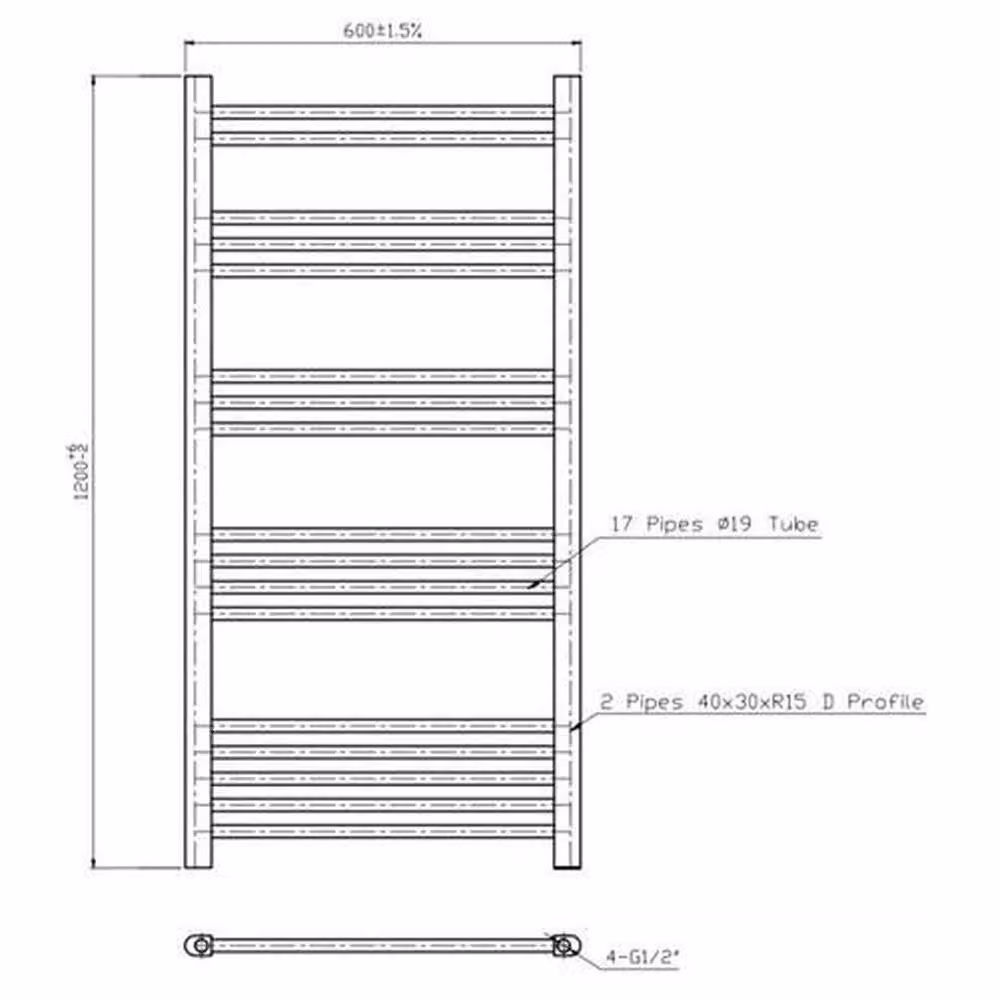 NESTLUNE Anthracite Flat Straight Heated Towel Rail in Grey, W: 180 cm, H: 180 cm – 2