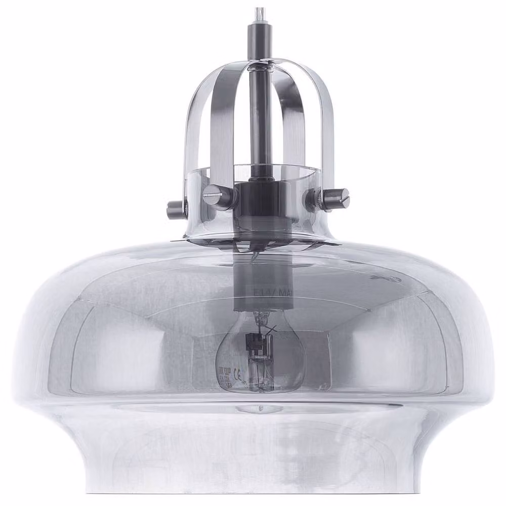 Wyld and Coco Industrial Grey Glass and Silver Metal Dome Pendant Lamp – 2