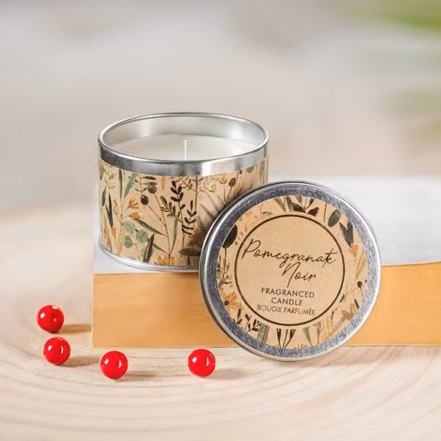 Marco Paul Christmas Floral Scented Candle Tin in Brown, Green and Multicolour