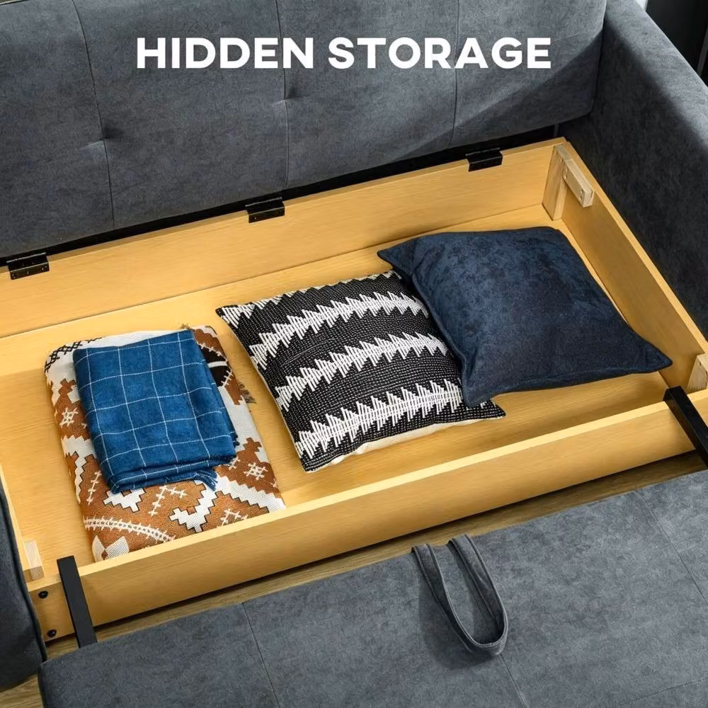 STILVORA 2 Seater Grey Fabric Sofa Bed with Storage and Pull Out Drawer – 7