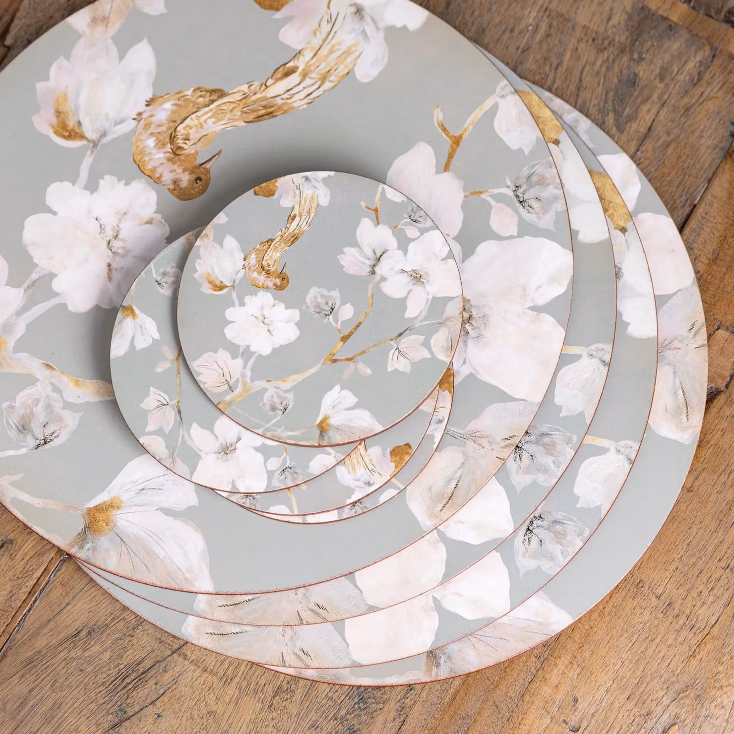 Creative Tops Duck Egg Floral Bird Round Cork-Backed Premium Placemats, Multi-colour, Set of 4 – 3