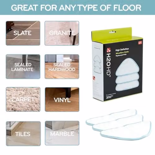 Thane H2O HD Steam Mop 3 Replacement Microfibre Cloths in White – 4
