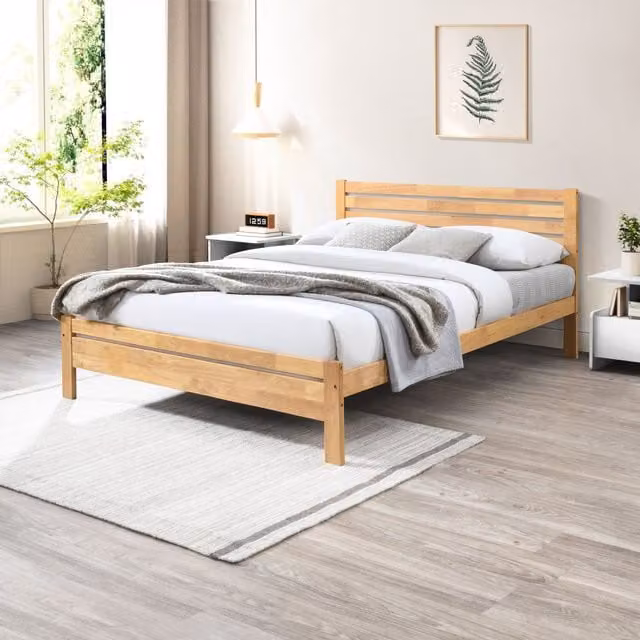 FurnitureboxUK Dylan Scandinavian Double Bed Frame in Natural Oak Rubberwood, 140 x 200 cm