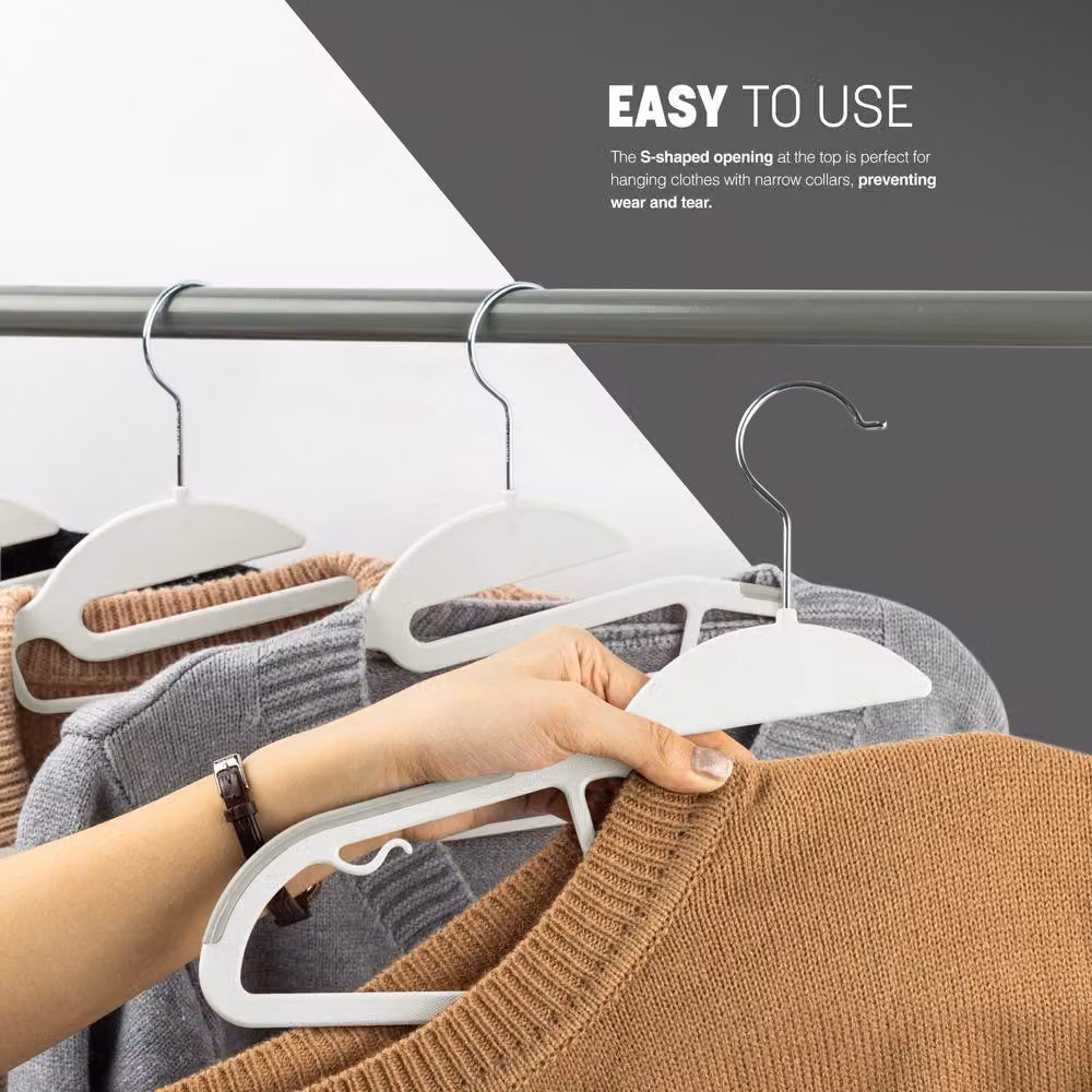 Keplin 30 Pack Non-Slip Plastic Hangers with 360 Degree Swivel Hook in White – 5