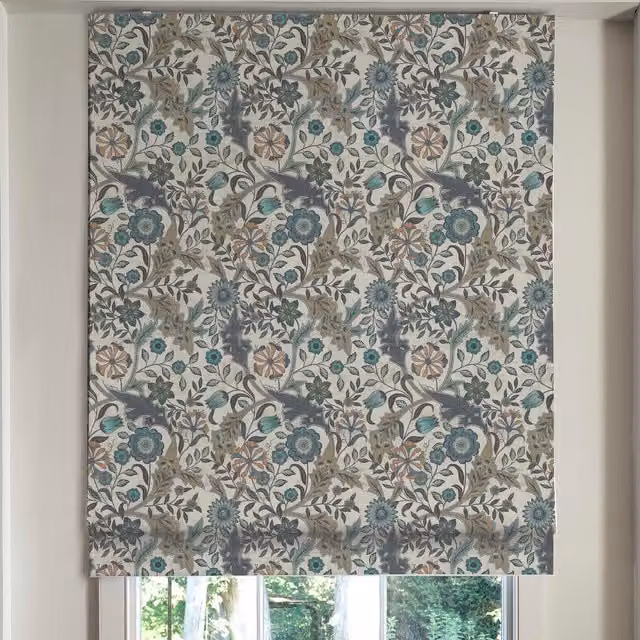 Linda Barker Home Agra Made To Measure Blackout Roman Blind in Sapphire Blue Multicolour Floral Design