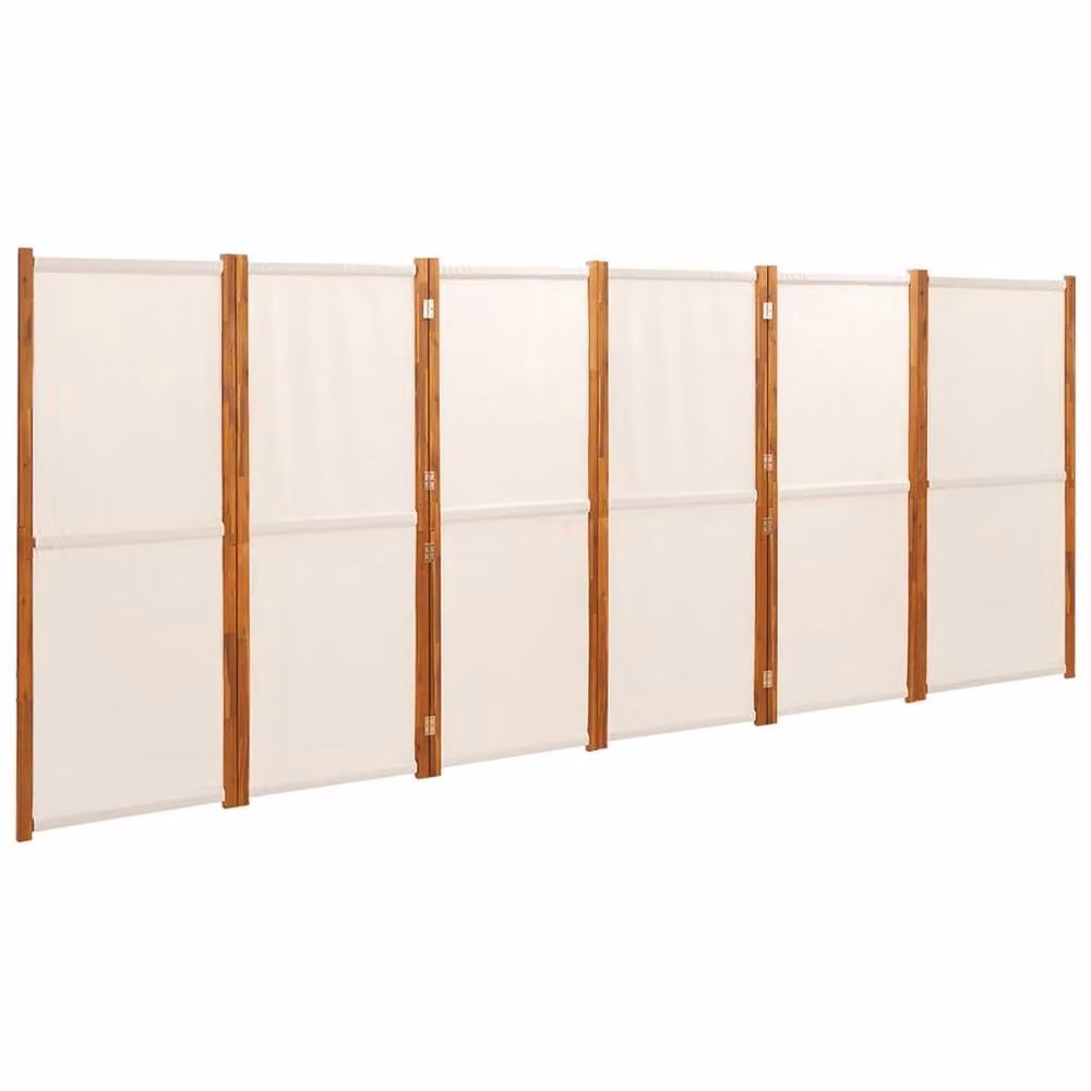 Berkfield Home 6-Panel Acacia Wood Room Divider in Cream White and Beige, W/H: 420 x 180 cm – 2