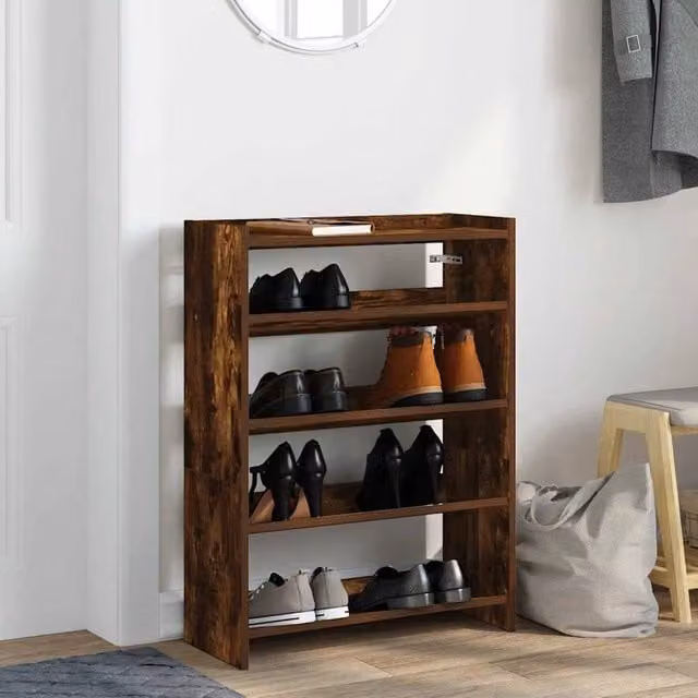 Berkfield Home Shoe Rack in Smoked Oak Brown, W/D/H: 60 x 25 x 81 cm – 1