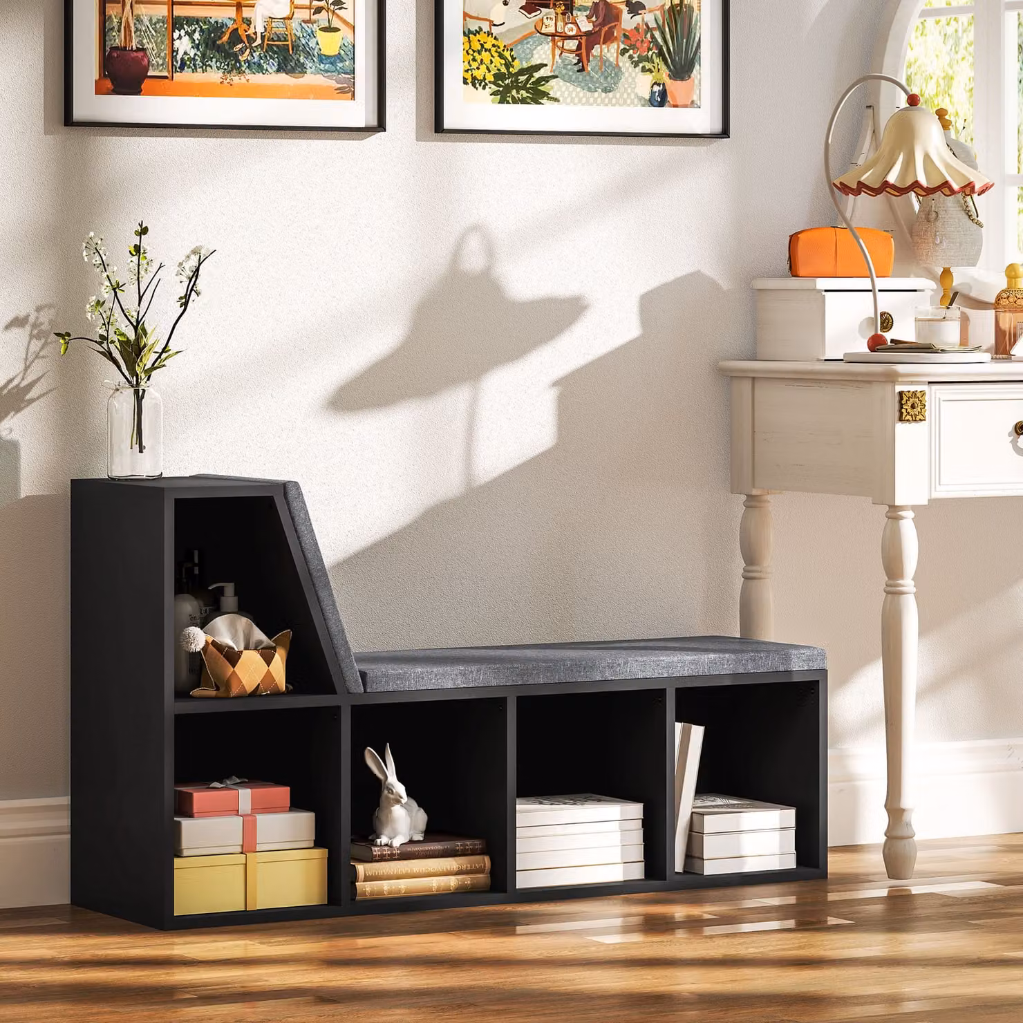 HOMCOM 2 Tier Modern Black Wood Bookshelf with Removable Cushions – 2